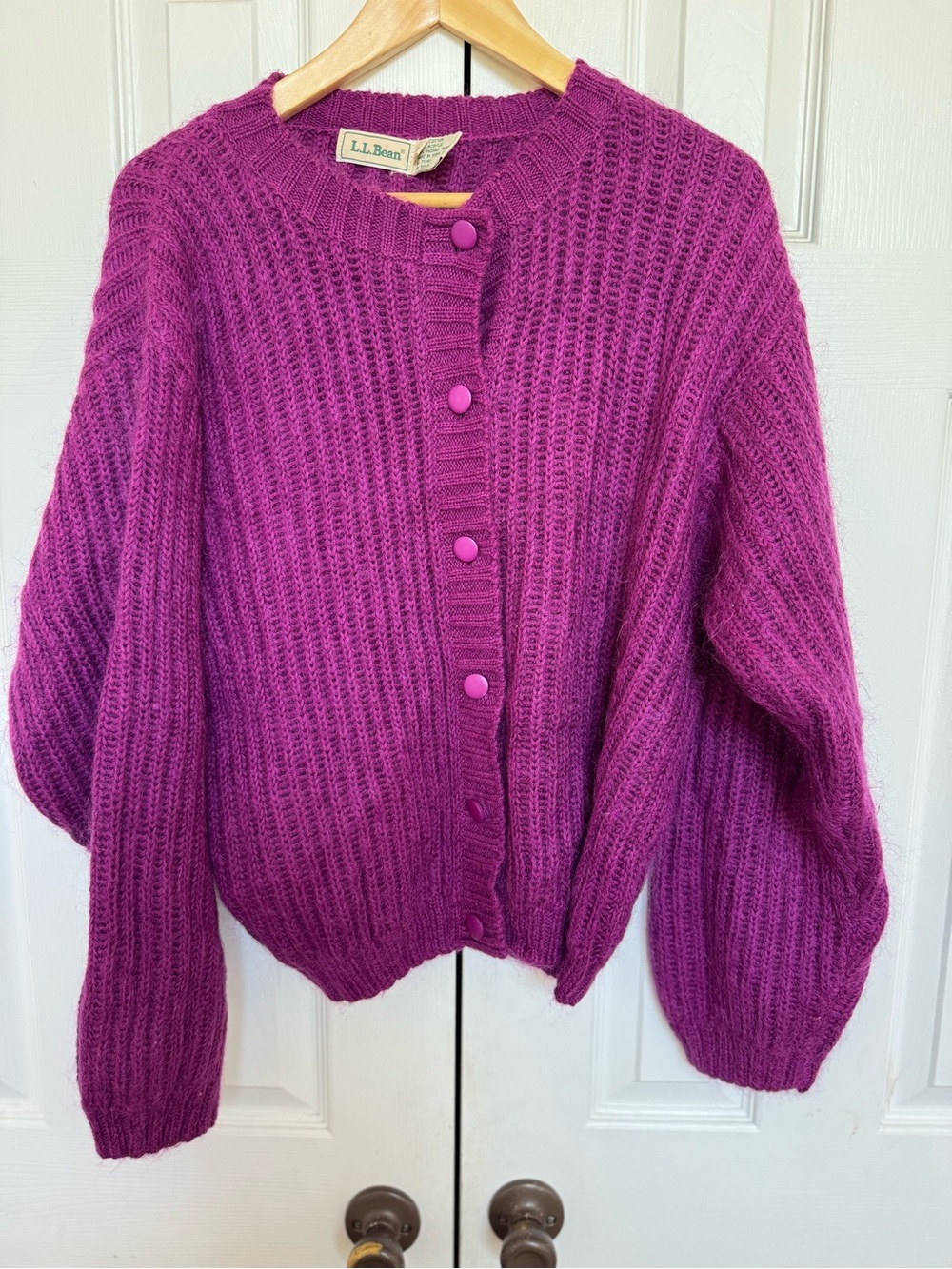 L.L. Bean Women's Magenta Knit Button Cardigan